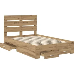 vidaXL Estructura de cama con cajón Roble artesanal 120 x 190 cm Roble artisan Online