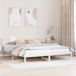 vidaXL Estructura de cama 200 x 200 cm Madera maciza de Pino White Clearance