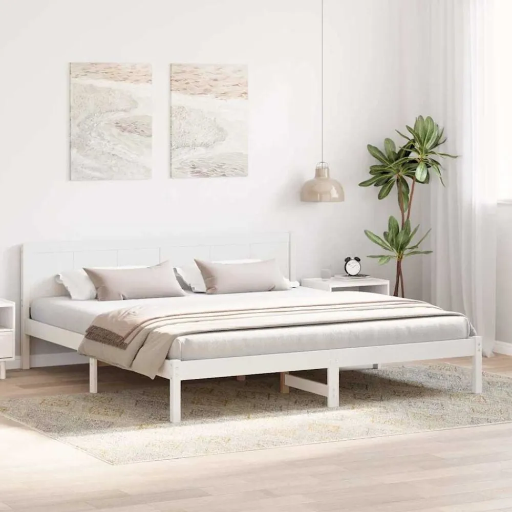 vidaXL Estructura de cama 200 x 200 cm Madera maciza de Pino White Clearance