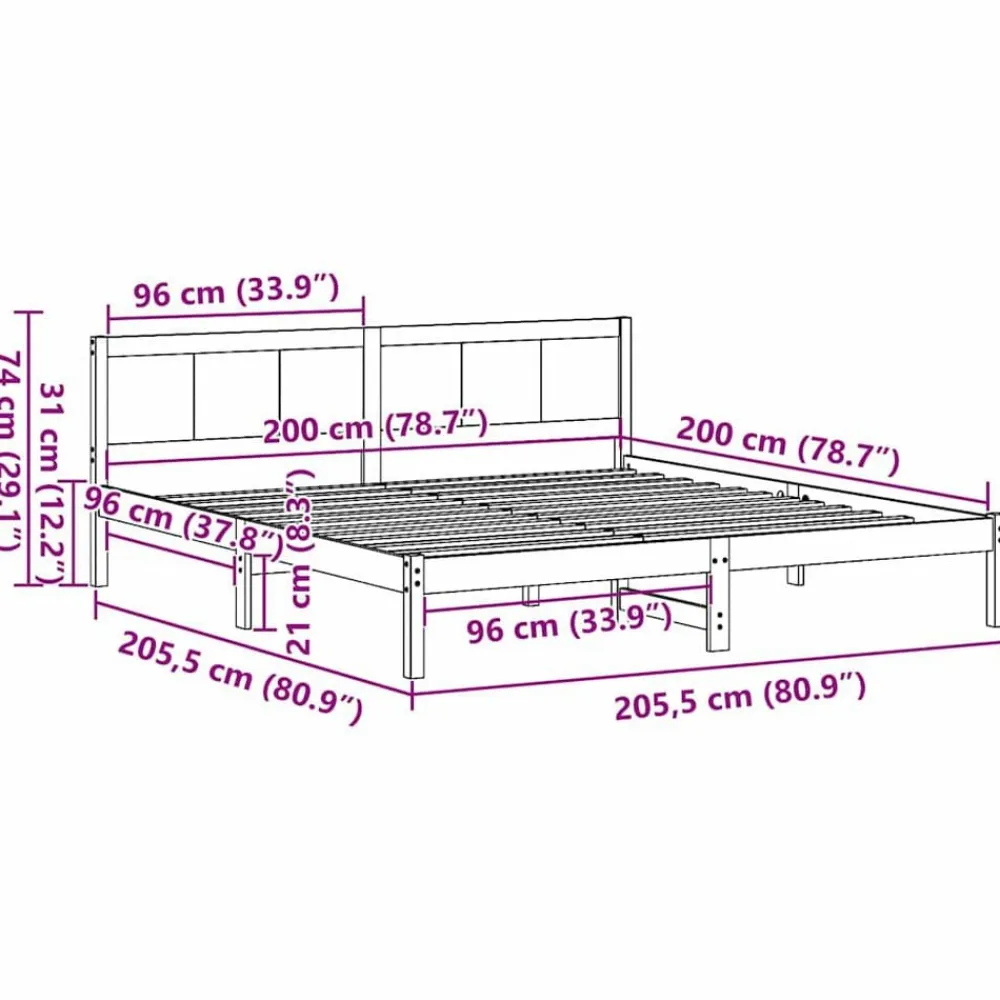 vidaXL Estructura de cama 200 x 200 cm Madera maciza de Pino White Clearance