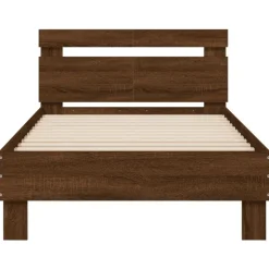 vidaXL Camas Y Accesorios-Estructura de cama cabecero luces LED roble marrón 100x200 cm