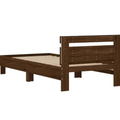 vidaXL Camas Y Accesorios-Estructura de cama cabecero luces LED roble marrón 100x200 cm