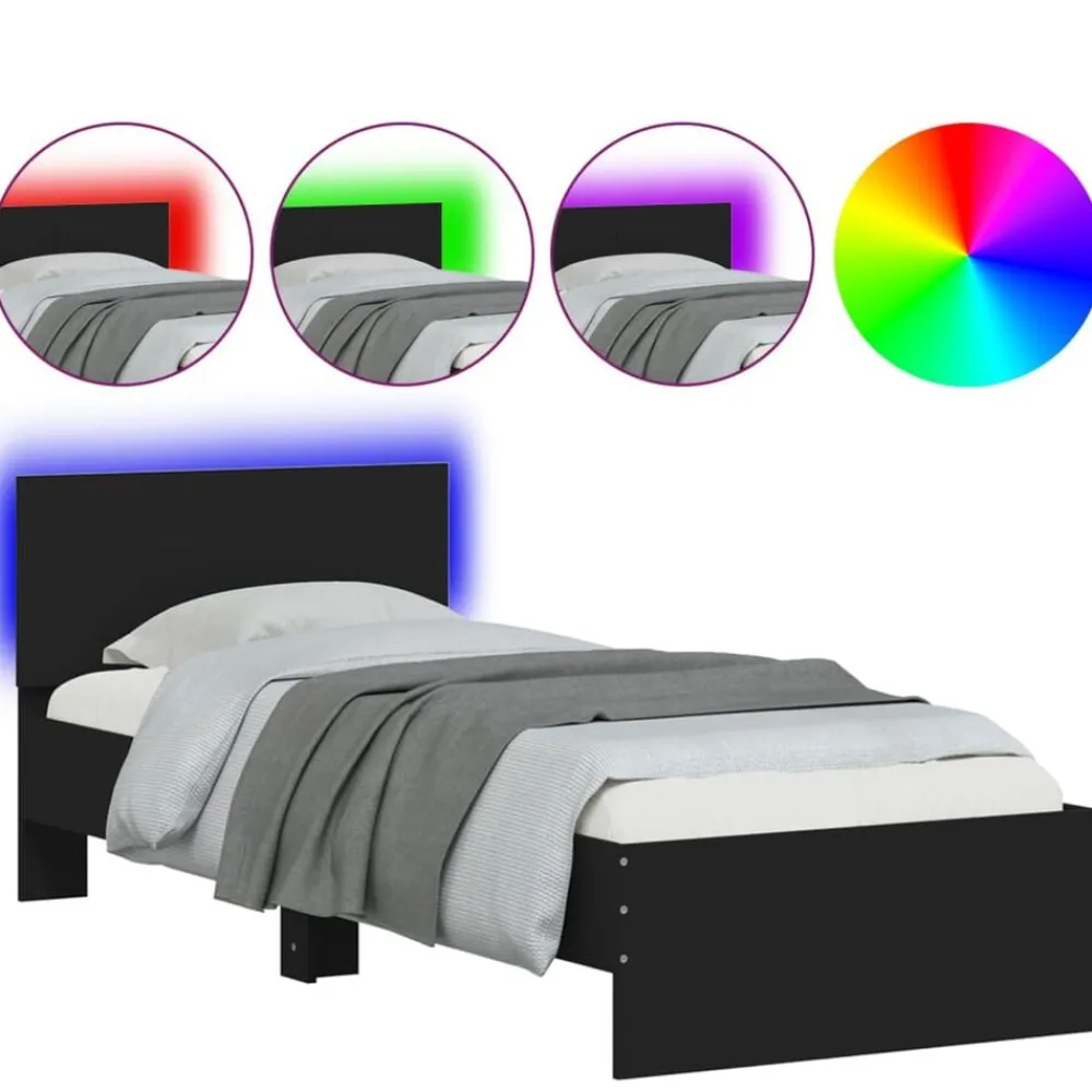 vidaXL Camas Y Accesorios-Estructura de cama con cabecero y luces LED 75x190 cm