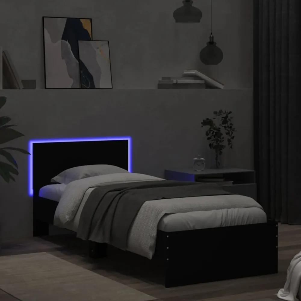 vidaXL Camas Y Accesorios-Estructura de cama con cabecero y luces LED 75x190 cm