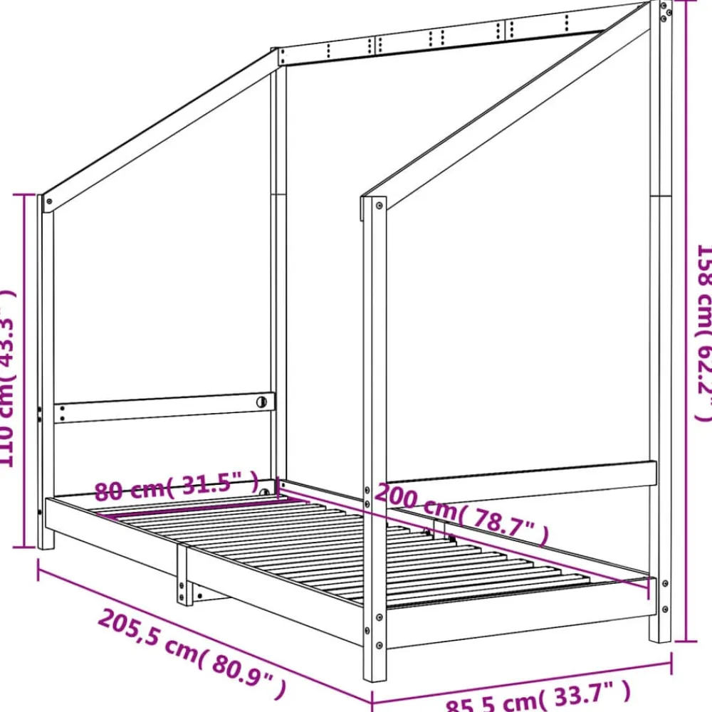 Niños vidaXL Mobiliario Para Bebés Y Niños Pequeños-Estructura de cama para niños madera maciza de pino 80x200 cm