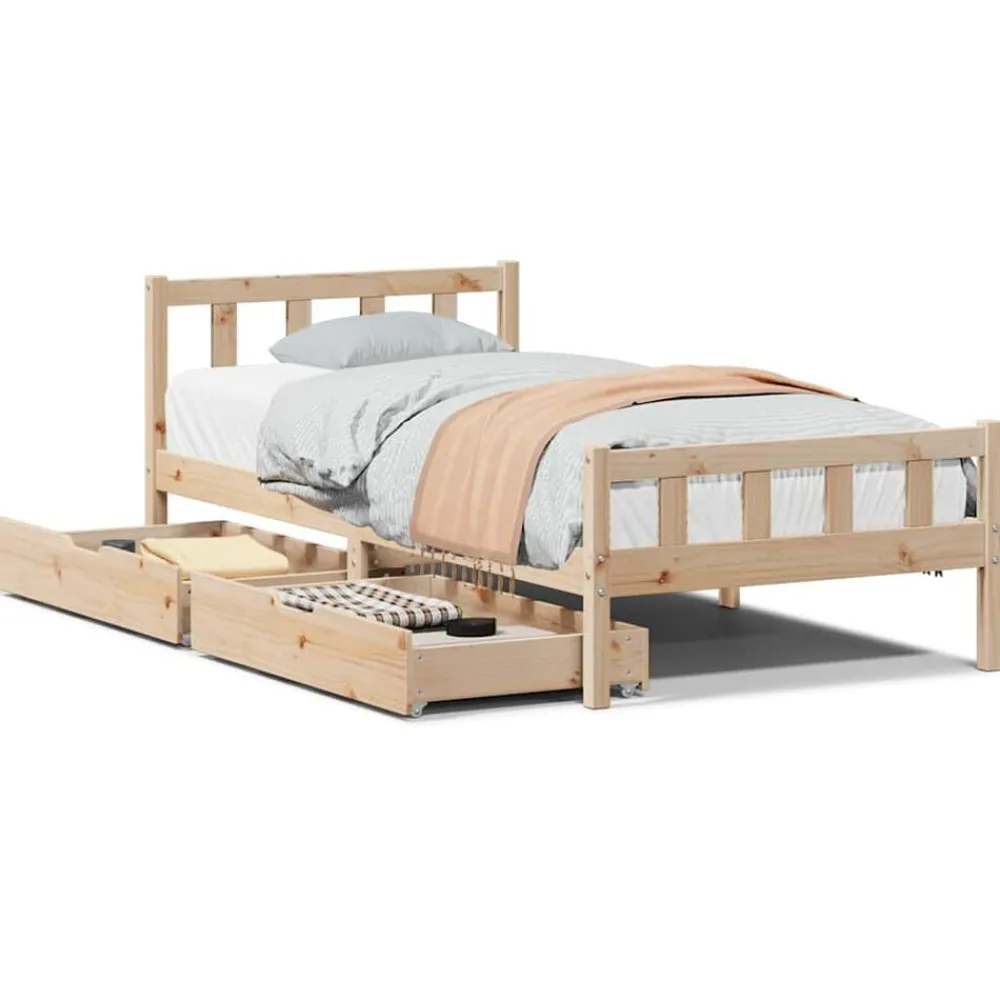 vidaXL Camas Y Accesorios-Estructura de cama sin colchón madera maciza de pino 90x190 cm