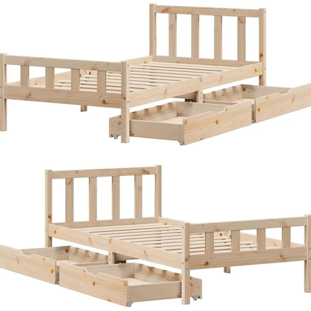 vidaXL Camas Y Accesorios-Estructura de cama sin colchón madera maciza de pino 90x190 cm