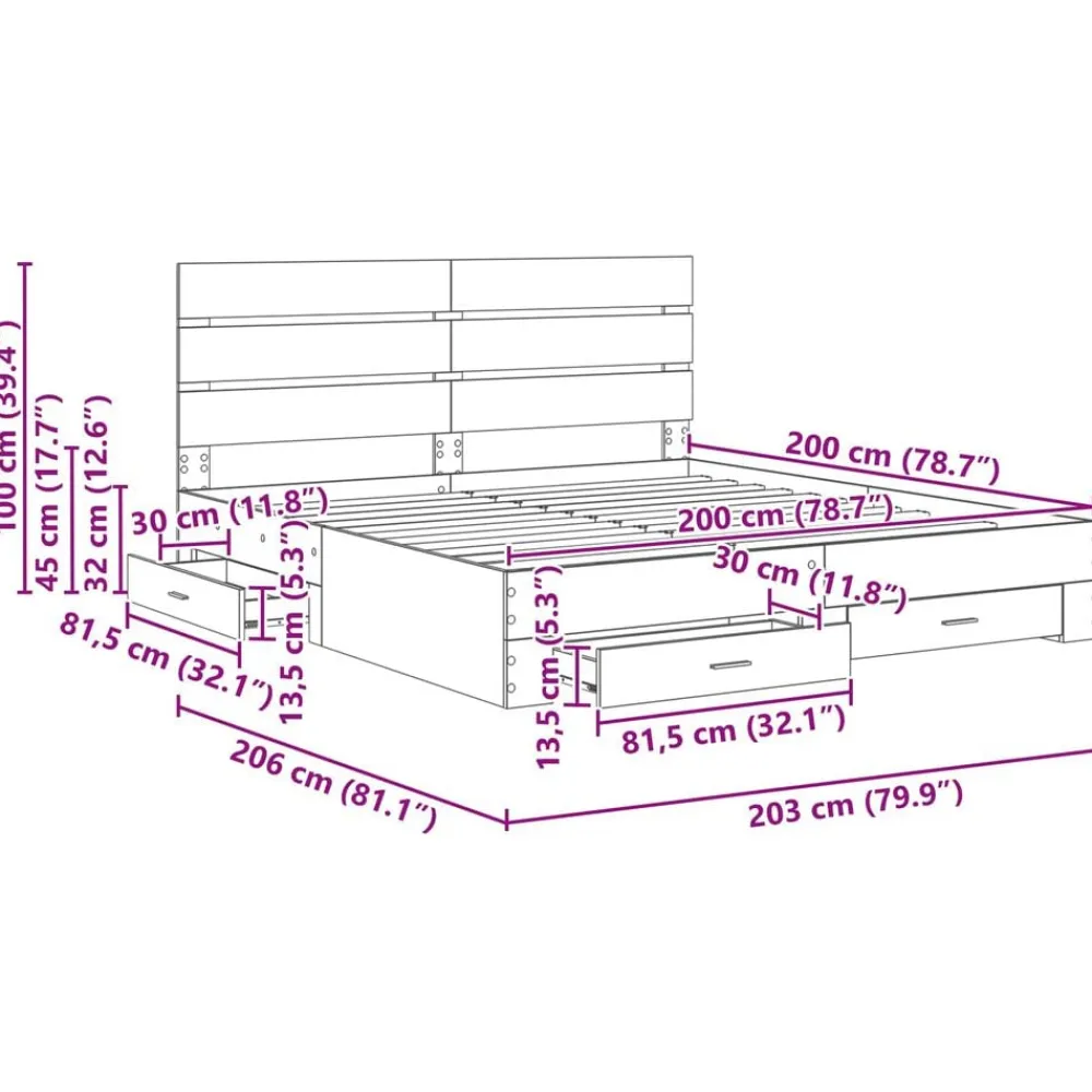 vidaXL Conjuntos De Muebles-Estructura de cama con cajón 200 x 200 cm