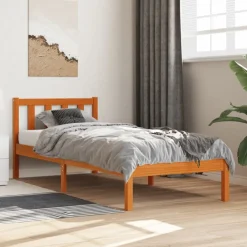 vidaXL Camas Y Accesorios-Estructura de cama sin colchón madera maciza marrón 75x190 cm