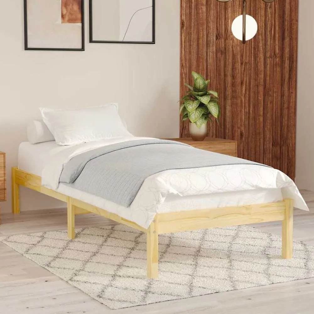 vidaXL Estructura de cama individual pequeña sin colchón madera maciza Natural