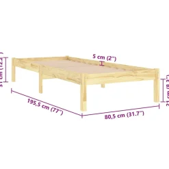 vidaXL Estructura de cama individual pequeña sin colchón madera maciza Natural