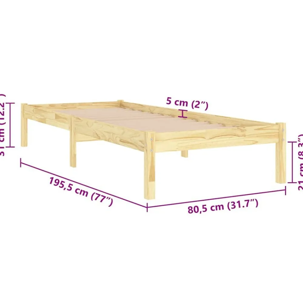 vidaXL Estructura de cama individual pequeña sin colchón madera maciza Natural