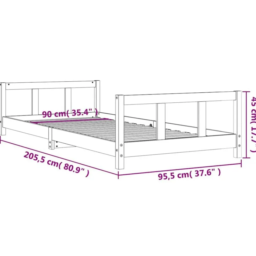 Niños vidaXL Mobiliario Para Bebés Y Niños Pequeños-Estructura de cama para niños madera maciza de pino 90x200 cm