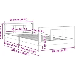 Niños vidaXL Mobiliario Para Bebés Y Niños Pequeños-Estructura de cama para niños madera maciza de pino 90x200 cm