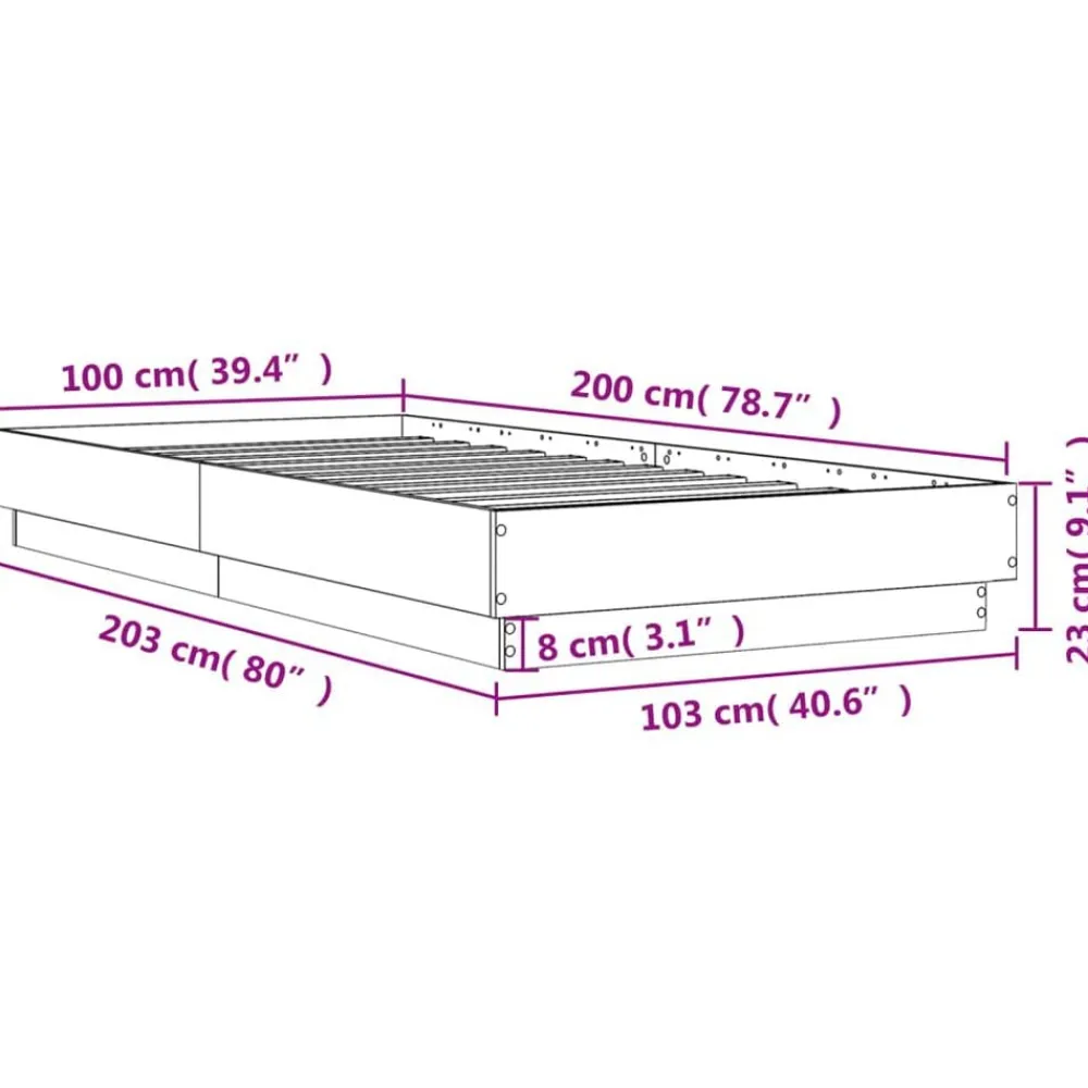 vidaXL Estructura de cama sin colchón madera 100x200 cm Roble ahumado New