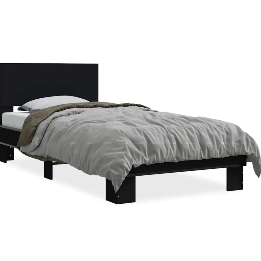 vidaXL Camas Y Accesorios-Estructura de cama madera de ingeniería y metal negra 75x190 cm