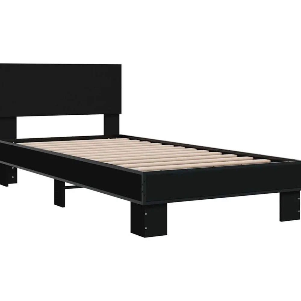 vidaXL Camas Y Accesorios-Estructura de cama madera de ingeniería y metal negra 75x190 cm