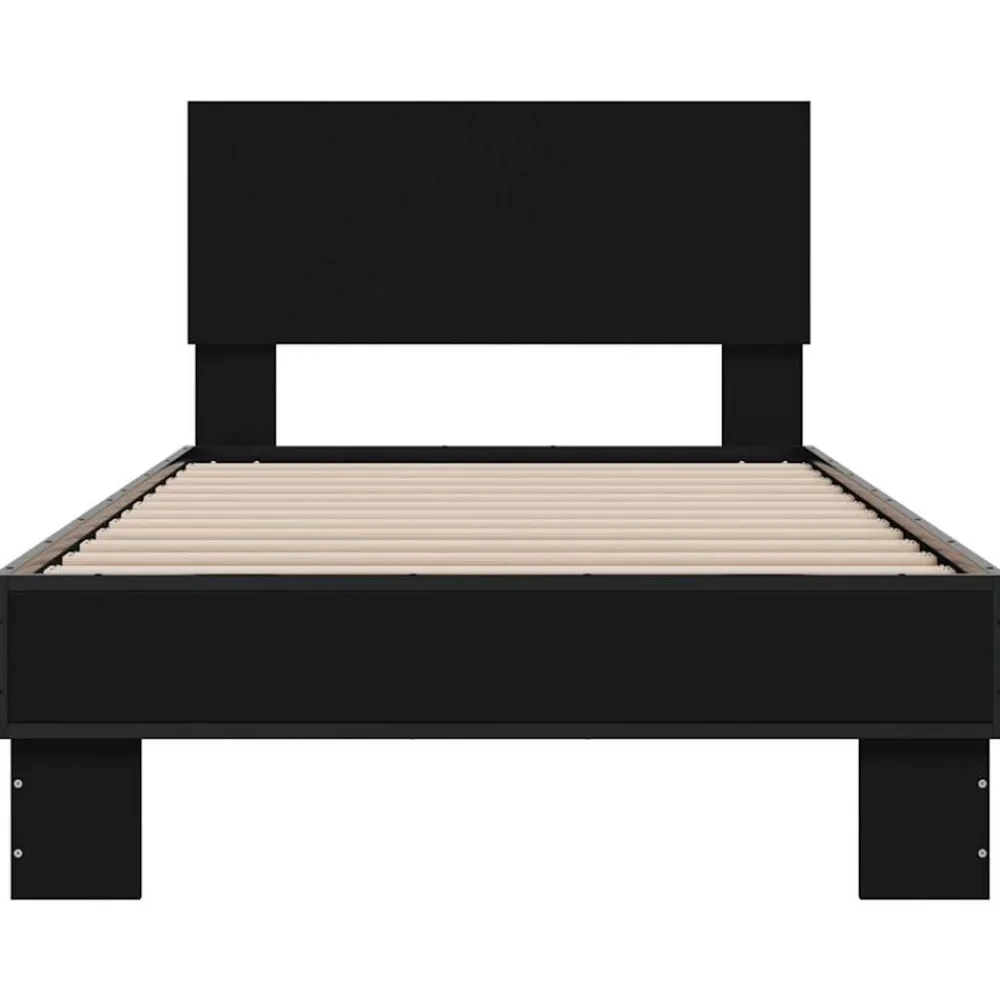 vidaXL Camas Y Accesorios-Estructura de cama madera de ingeniería y metal negra 75x190 cm