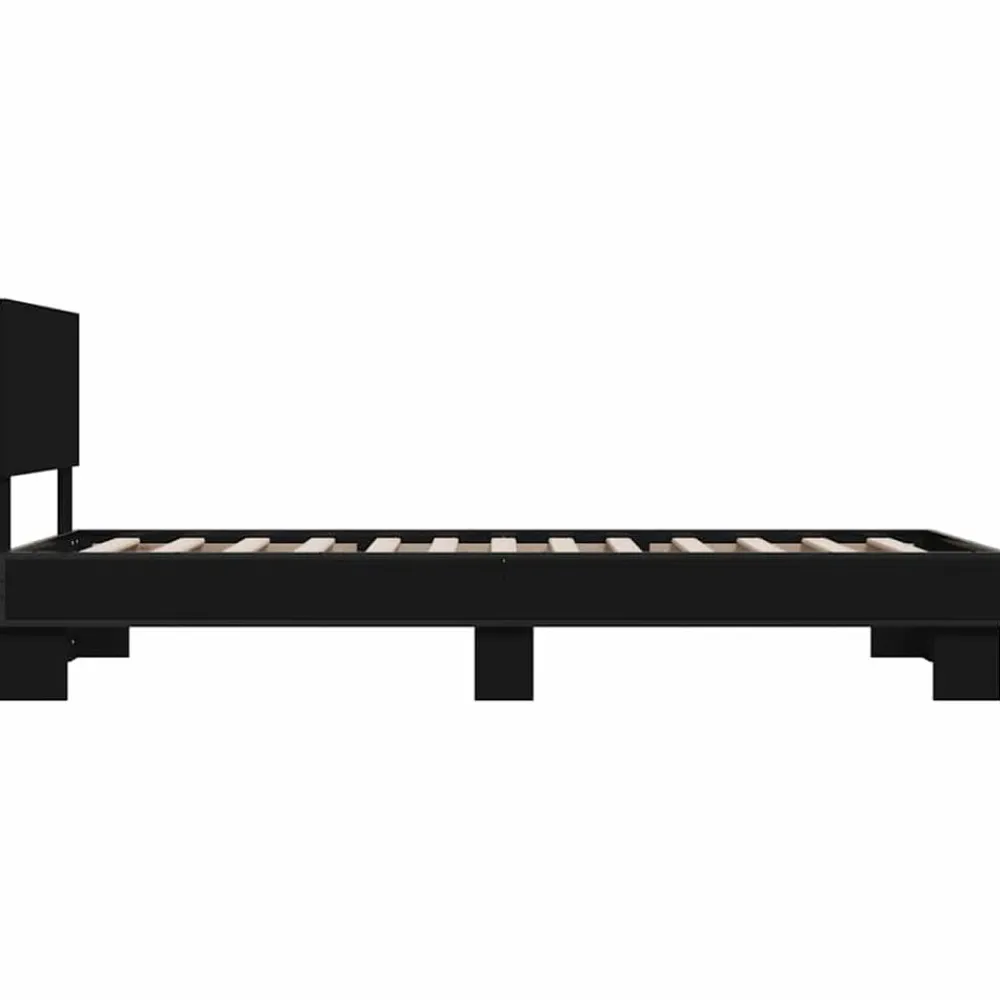 vidaXL Camas Y Accesorios-Estructura de cama madera de ingeniería y metal negra 75x190 cm