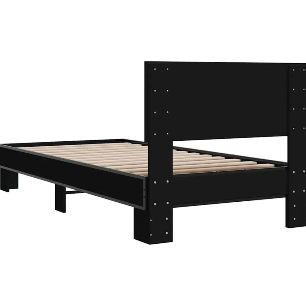 vidaXL Camas Y Accesorios-Estructura de cama madera de ingeniería y metal negra 75x190 cm