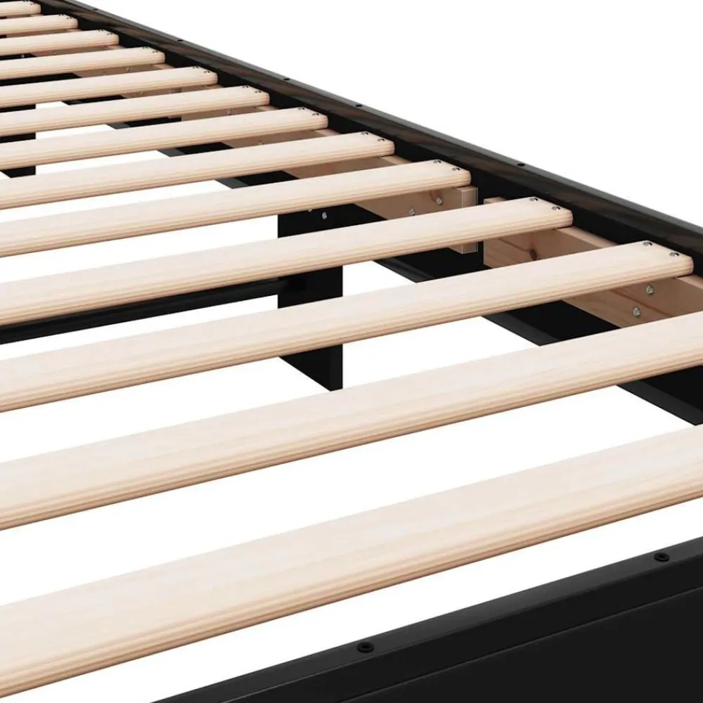 vidaXL Camas Y Accesorios-Estructura de cama madera de ingeniería y metal negra 75x190 cm