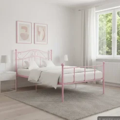 vidaXL Estructura de cama sin colchón metal 90x200 cm Rosa Clearance