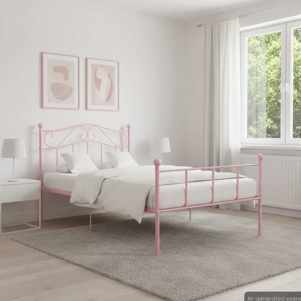 vidaXL Estructura de cama sin colchón metal 90x200 cm Rosa Clearance