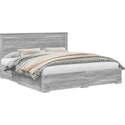 vidaXL Camas Y Accesorios-Estructura de cama con cajón con cabecera Madera contrachapada