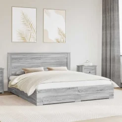 vidaXL Camas Y Accesorios-Estructura de cama con cajón con cabecera Madera contrachapada