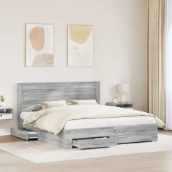 vidaXL Camas Y Accesorios-Estructura de cama con cajón con cabecera Madera contrachapada