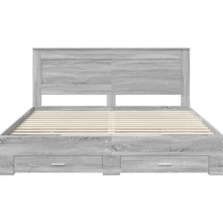 vidaXL Camas Y Accesorios-Estructura de cama con cajón con cabecera Madera contrachapada