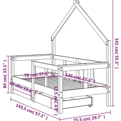 vidaXL Estructura de cama para niños con cajones madera pino 70x140 cm Natural Clearance