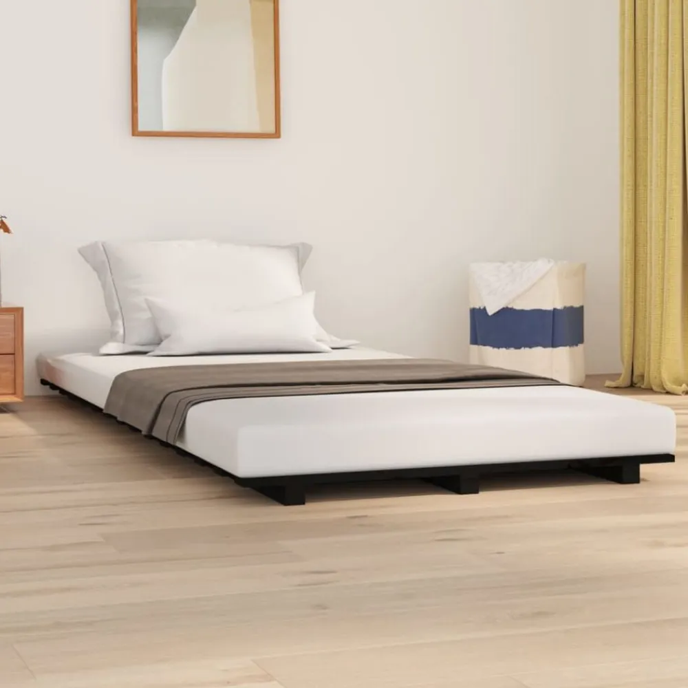 vidaXL Estructura de cama madera maciza de pino 100x200 cm Negro New