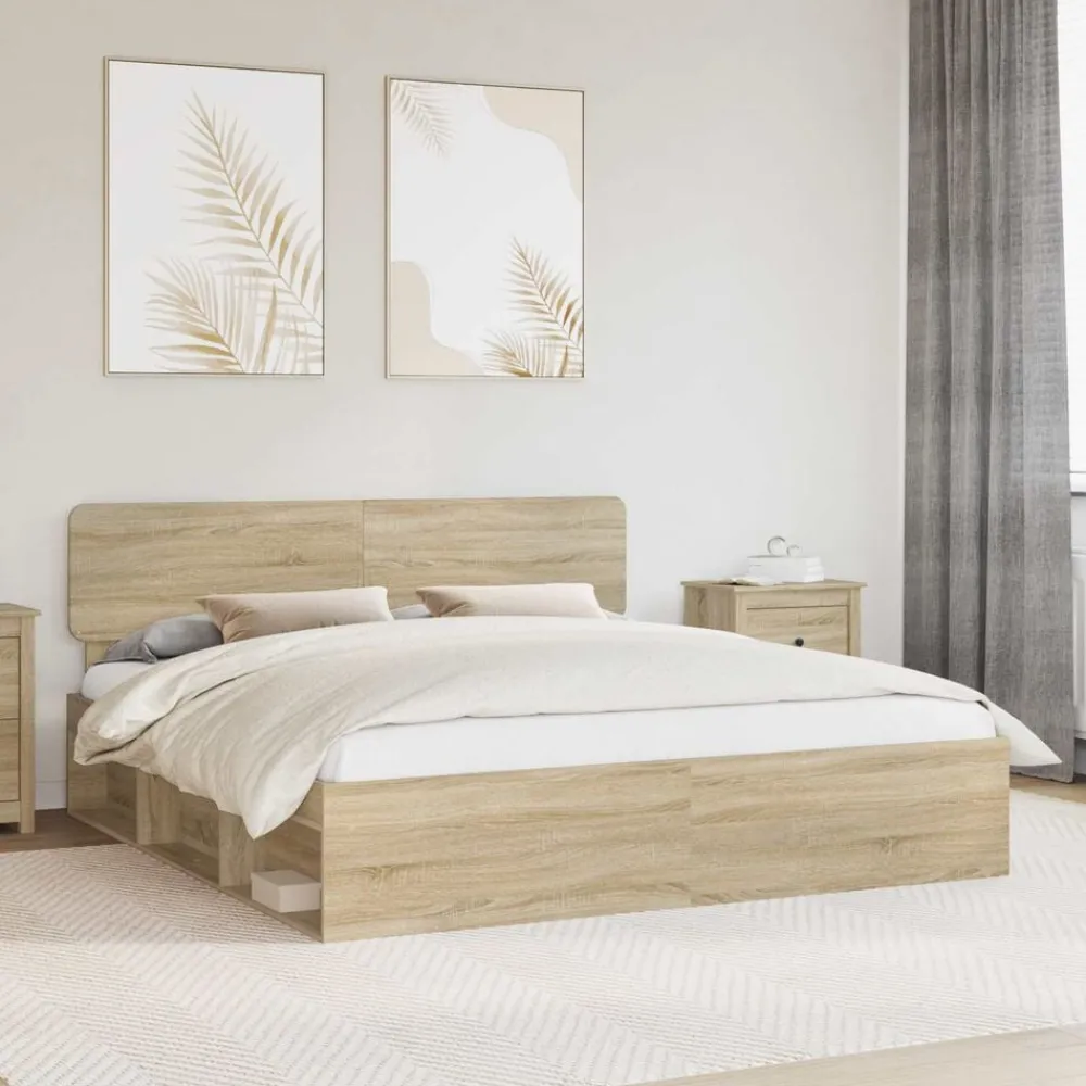 vidaXL Camas Y Accesorios-Estructura de cama Sonoma 200 x 200 cm Madera de pino macizo