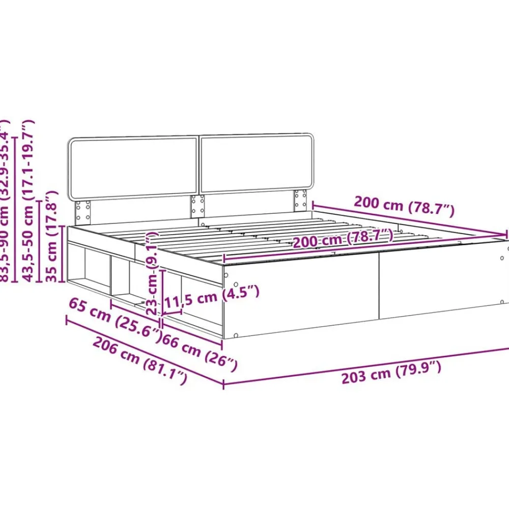 vidaXL Camas Y Accesorios-Estructura de cama Sonoma 200 x 200 cm Madera de pino macizo