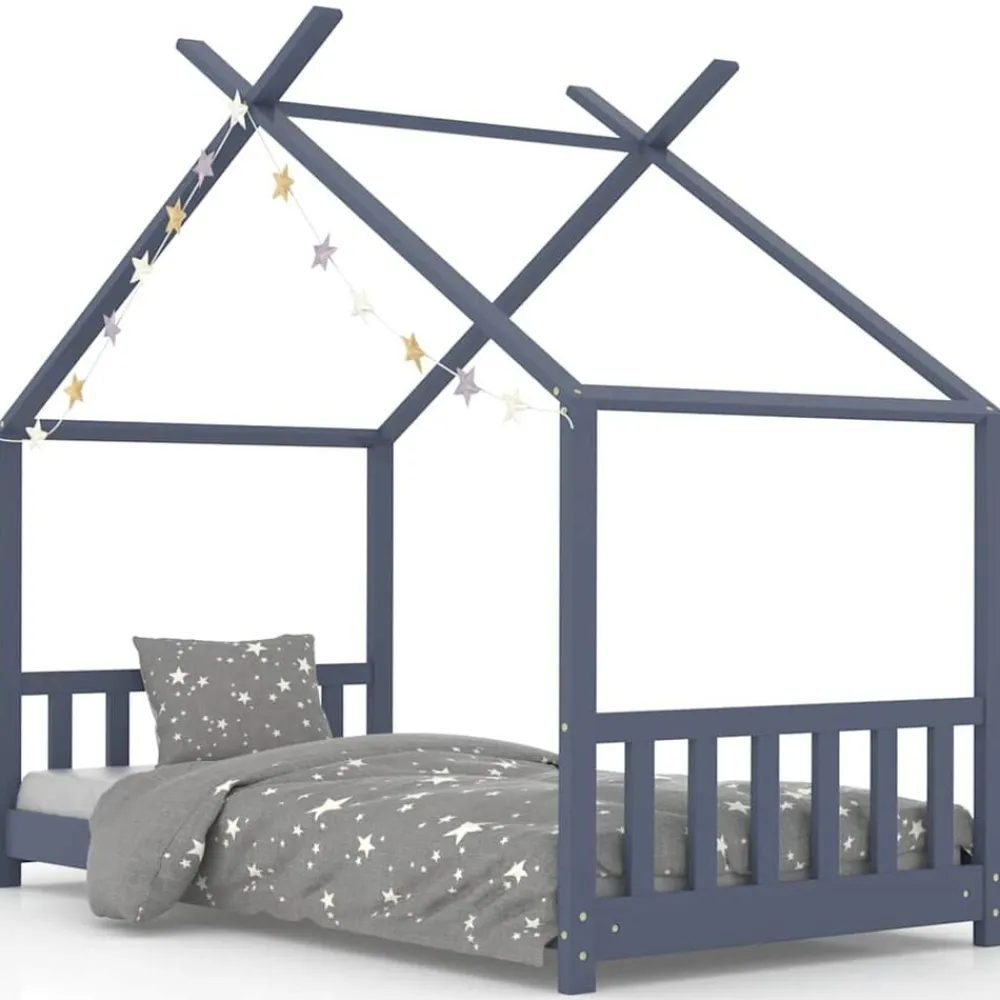 vidaXL Estructura de cama infantil madera maciza pino 70x140 cm Gris Outlet