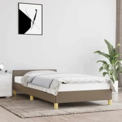 vidaXL Camas Y Accesorios-Estructura de cama con cabecero sin colchón tela taupe 80x200cm