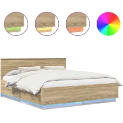 vidaXL Estructura de cama con tiras LED 200 x 200 cm Roble Sonoma Hot