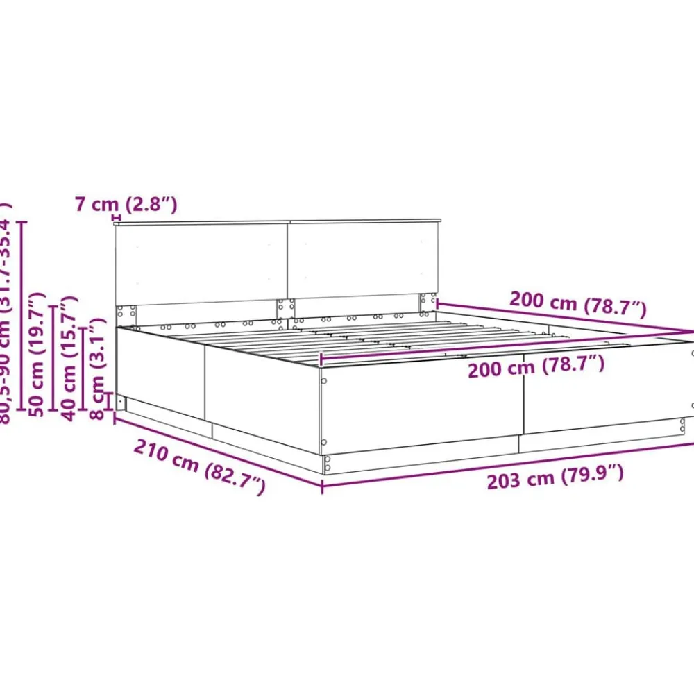 vidaXL Estructura de cama con tiras LED 200 x 200 cm Roble Sonoma Hot