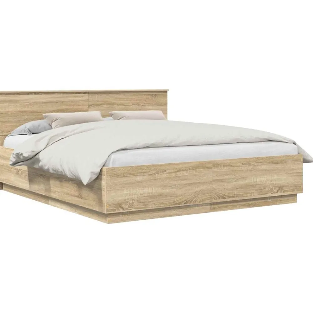 vidaXL Estructura de cama con tiras LED 200 x 200 cm Roble Sonoma Hot