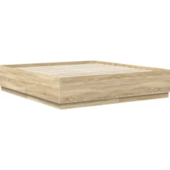 vidaXL Estructura de cama con tiras LED 200 x 200 cm Roble Sonoma Hot