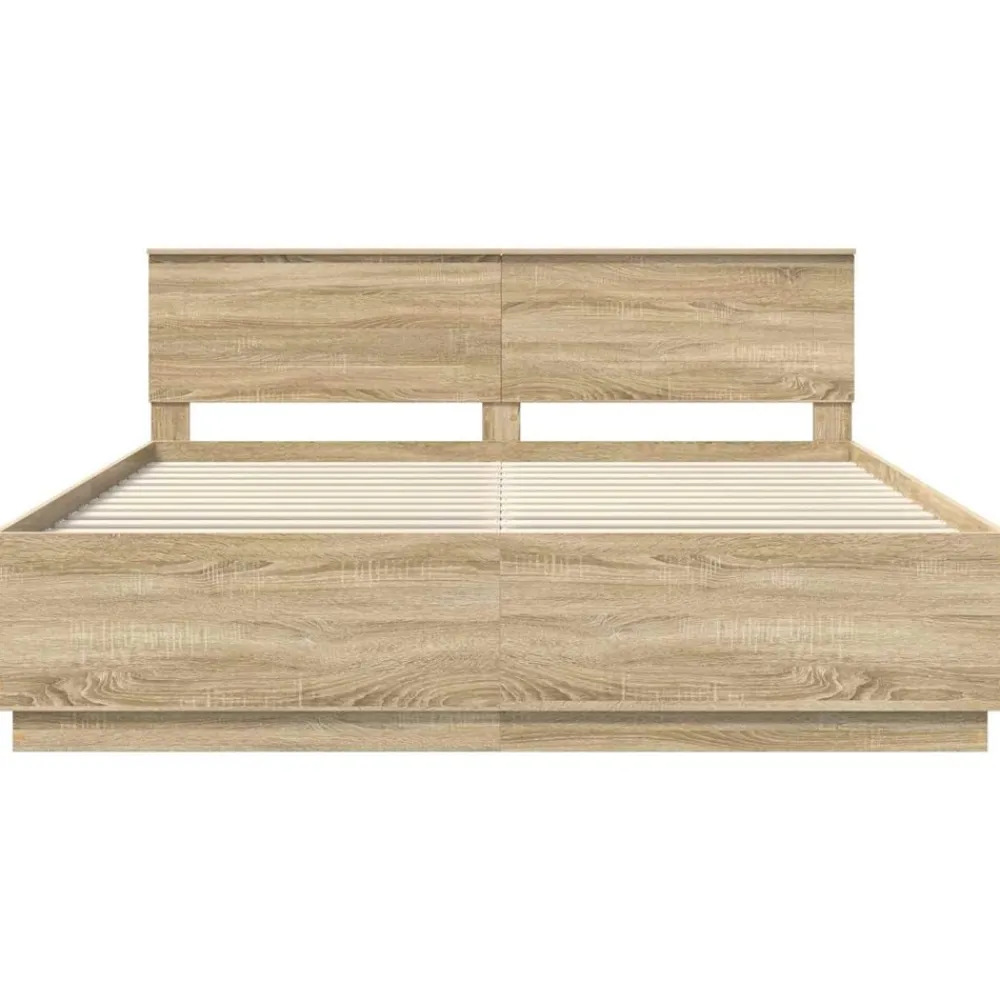 vidaXL Estructura de cama con tiras LED 200 x 200 cm Roble Sonoma Hot