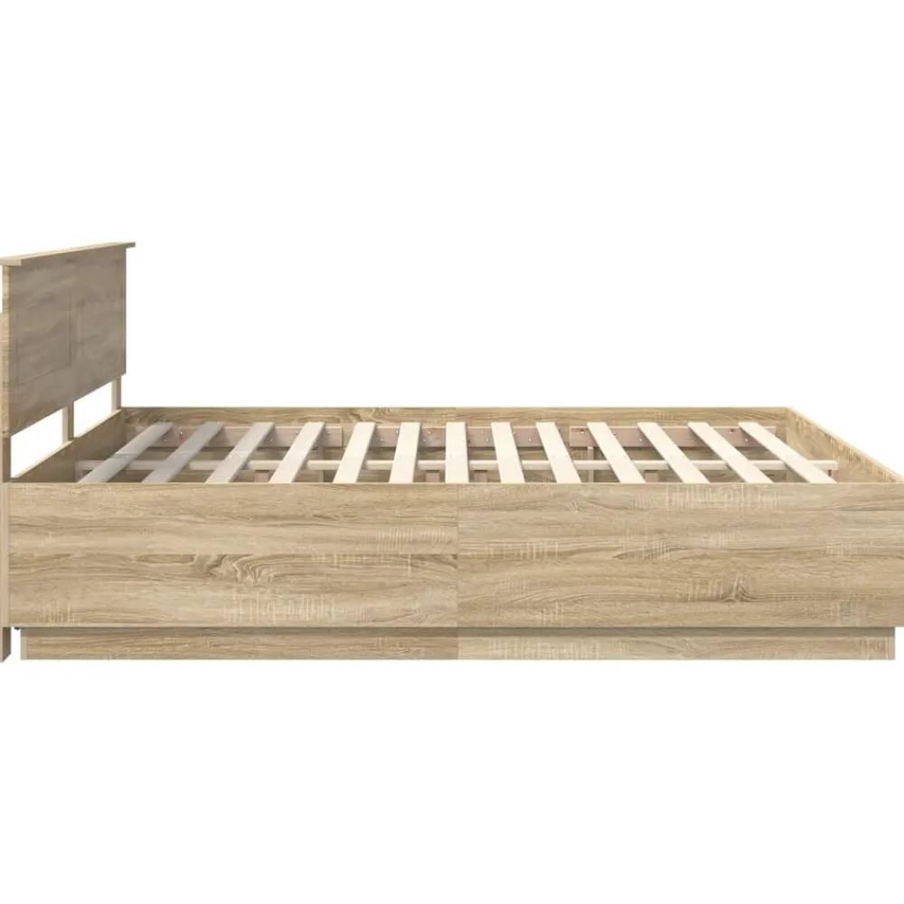 vidaXL Estructura de cama con tiras LED 200 x 200 cm Roble Sonoma Hot