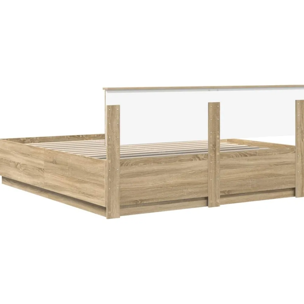 vidaXL Estructura de cama con tiras LED 200 x 200 cm Roble Sonoma Hot