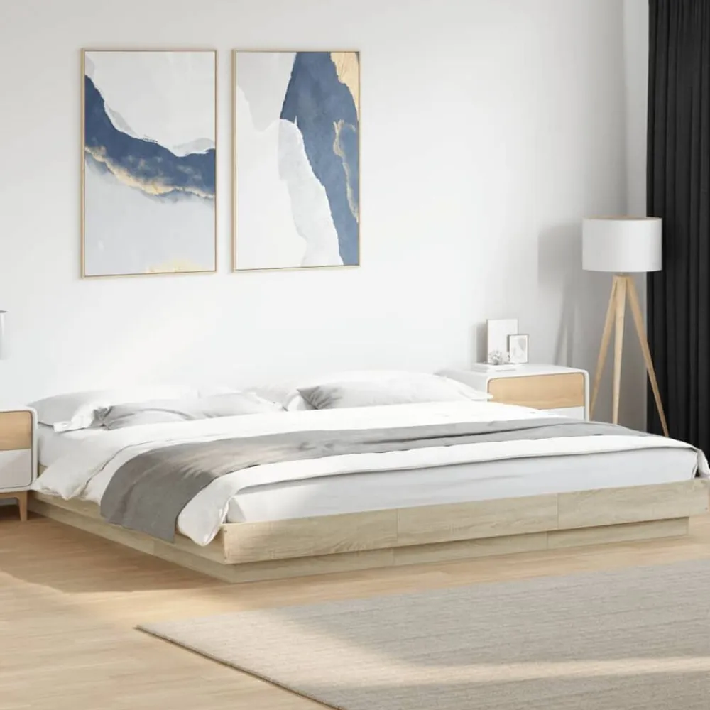 vidaXL Estructura de cama con luces LED madera 200x200 cm Roble Sonoma Clearance
