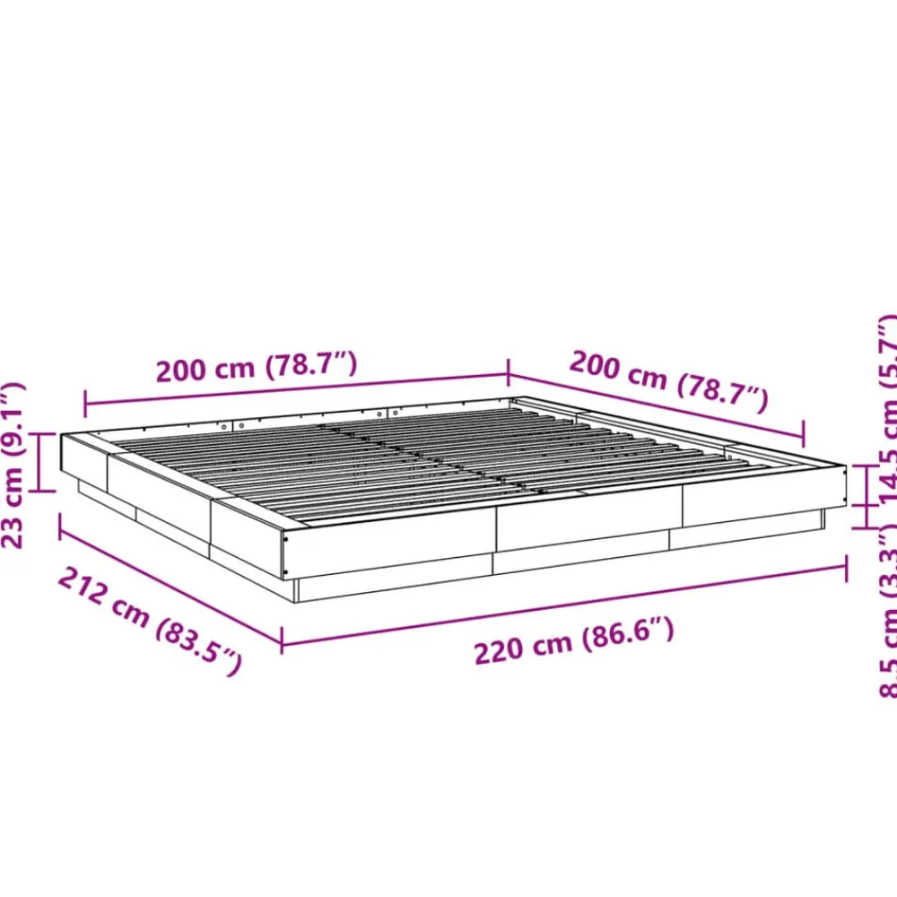vidaXL Estructura de cama con luces LED madera 200x200 cm Roble Sonoma Clearance