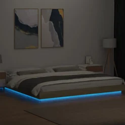 vidaXL Estructura de cama con luces LED madera 200x200 cm Roble Sonoma Clearance