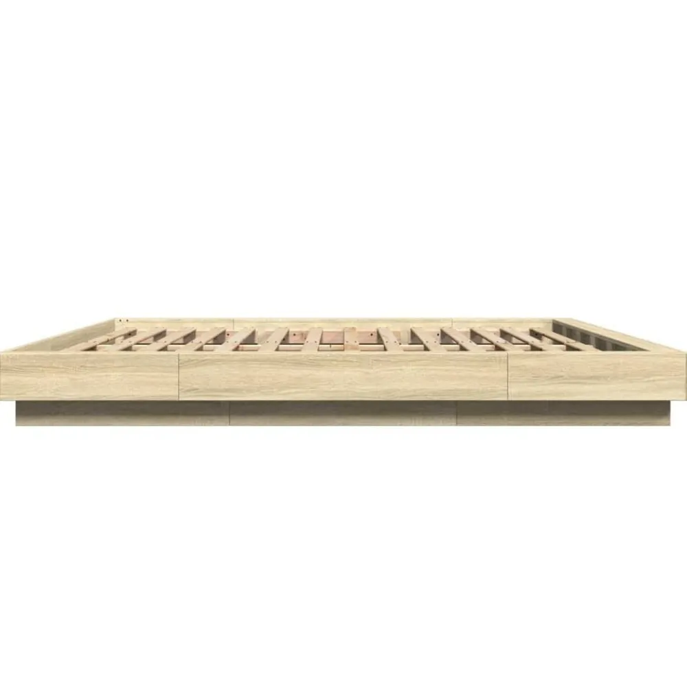 vidaXL Estructura de cama con luces LED madera 200x200 cm Roble Sonoma Clearance