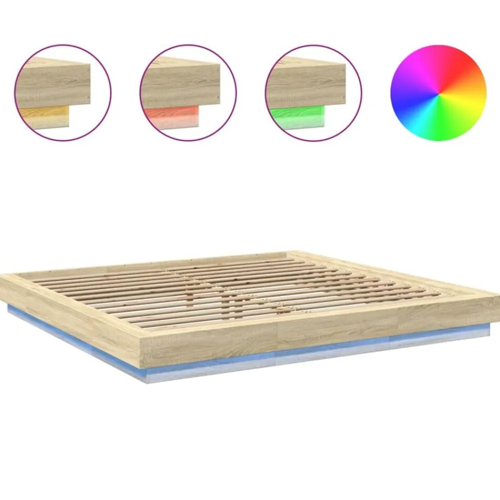 vidaXL Estructura de cama con luces LED madera 200x200 cm Roble Sonoma Clearance