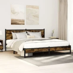 vidaXL Estructura de cama sin colchón metal 180x200 cm Roble ahumado Hot
